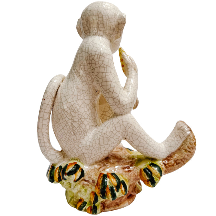 Vintage Pair of White Crackle Chinoiserie Monkeys