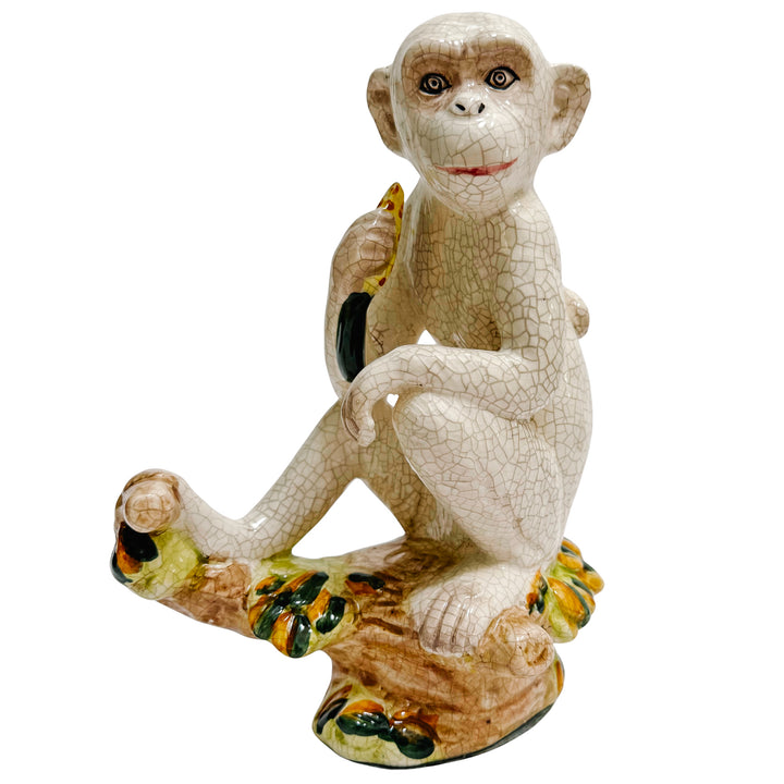 Vintage Pair of White Crackle Chinoiserie Monkeys
