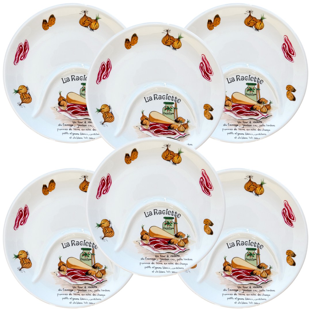 Vintage Pillivuyt France Porcelain La Raclette Divided Plates Set