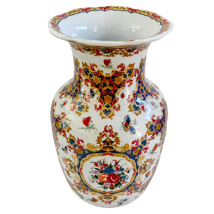 Vintage Porcelain Gilded Floral & Butterfly Vase