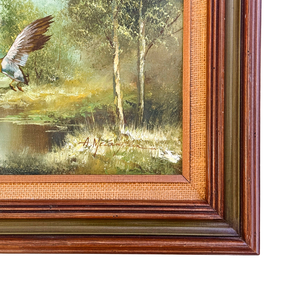 Vintage "Refuge" Original Oil Painting by A. McLaughlin, Mallards in Flight