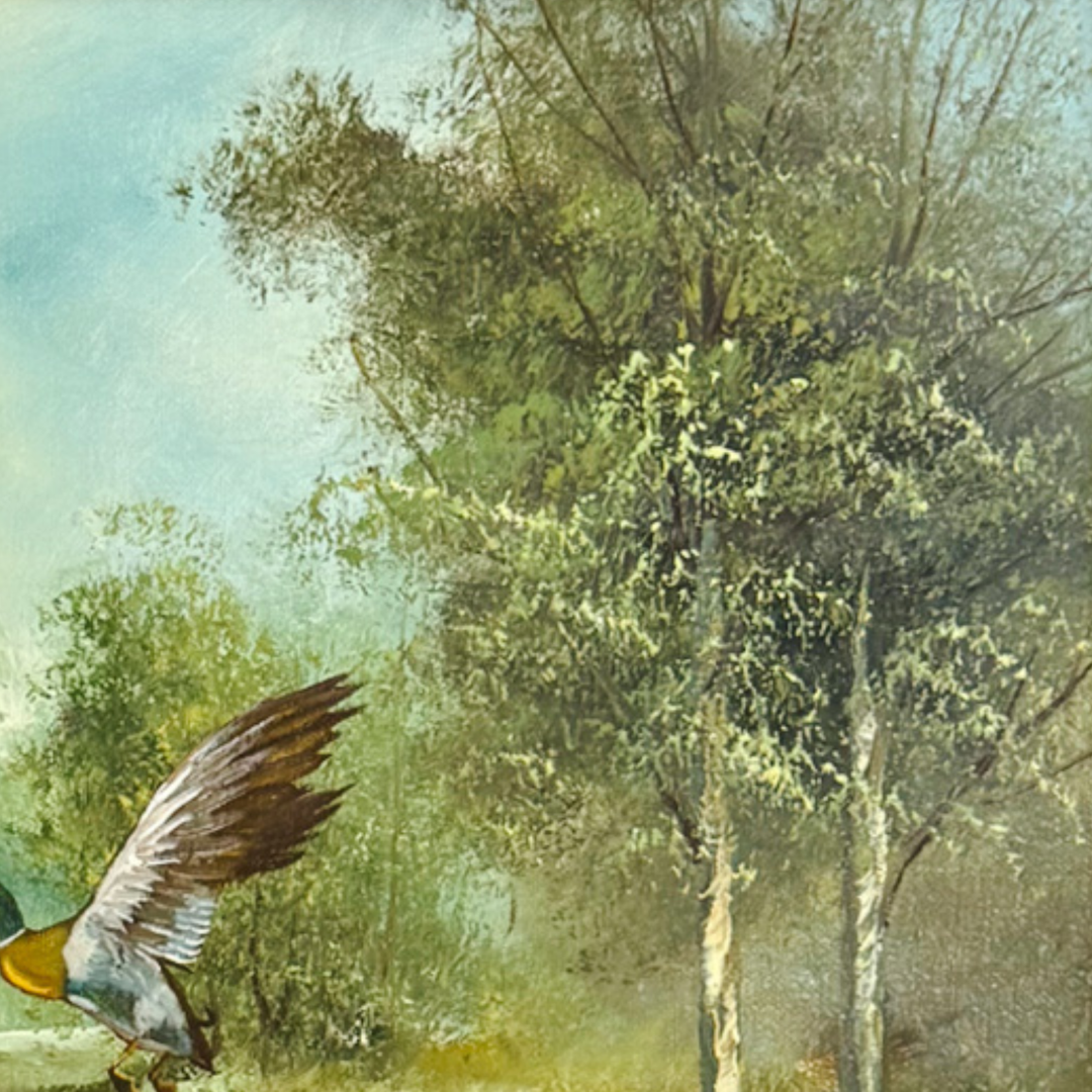 Vintage "Refuge" Original Oil Painting by A. McLaughlin, Mallards in Flight