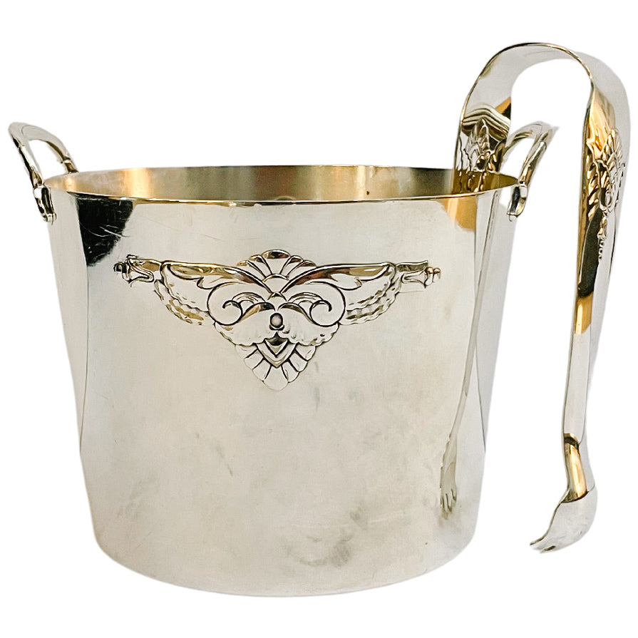 1940s Rogers & Sons Silverplate Ice Bucket With Tongs