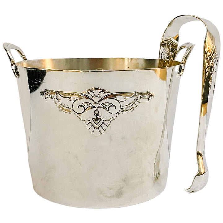 1940s Rogers & Sons Silverplate Ice Bucket With Tongs