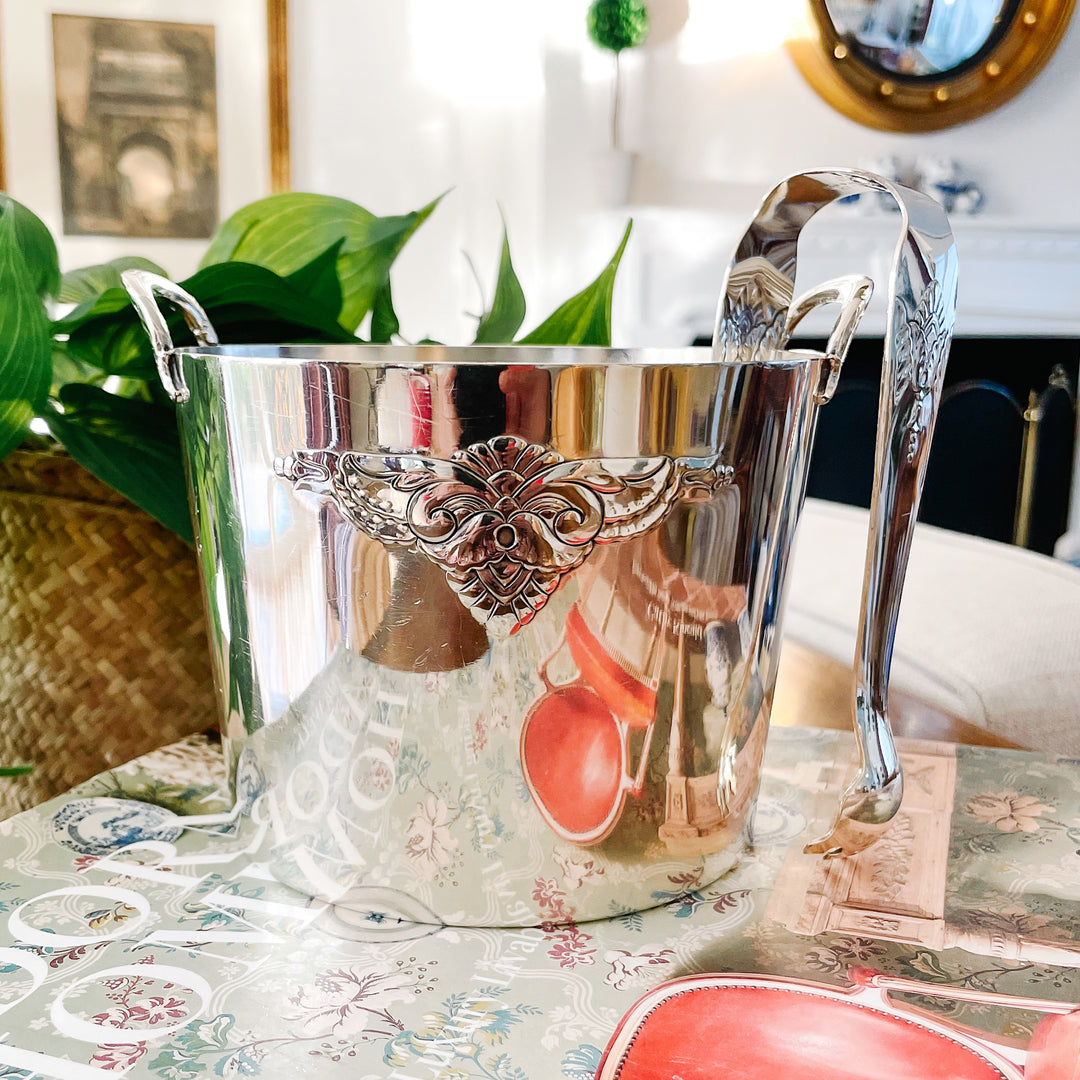 1940s Rogers & Sons Silverplate Ice Bucket With Tongs
