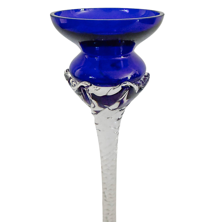Vintage Romanian Cobalt Blue Hand-Blown Crystal Candlesticks With Twisted Stems