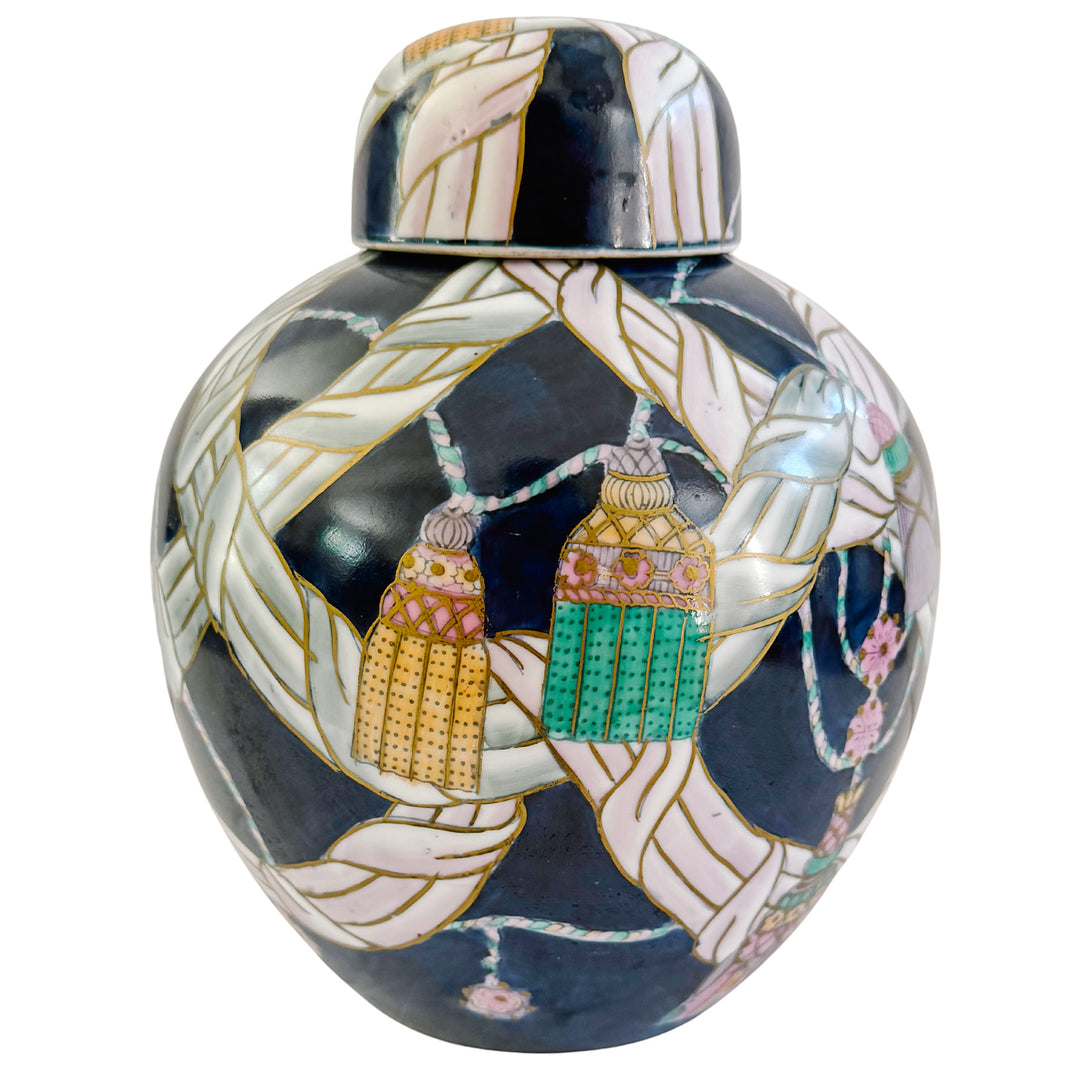 Vintage Rope & Tassels Chinoiserie Ginger Jar