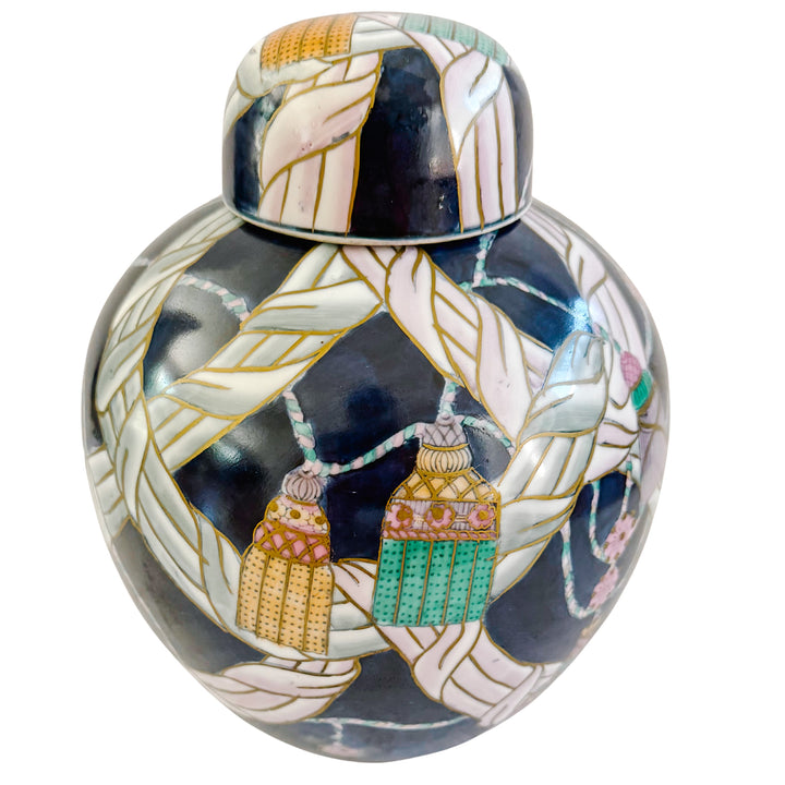 Vintage Rope & Tassels Chinoiserie Ginger Jar