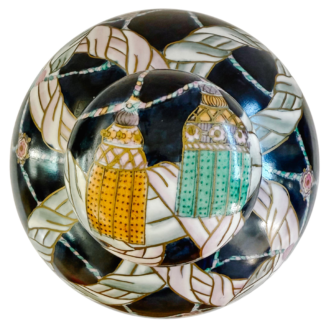 Vintage Rope & Tassels Chinoiserie Ginger Jar