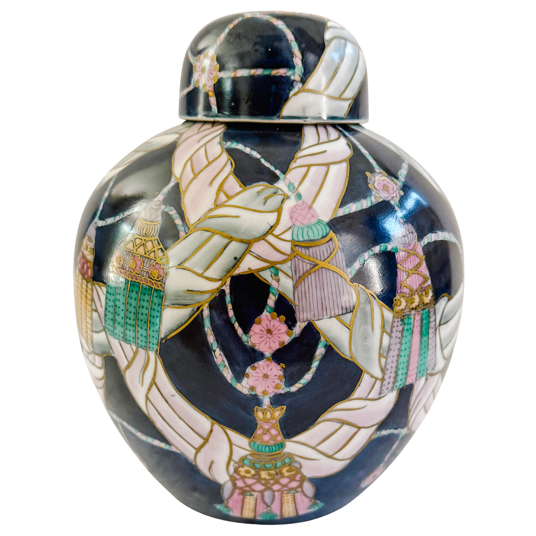 Vintage Rope & Tassels Chinoiserie Ginger Jar