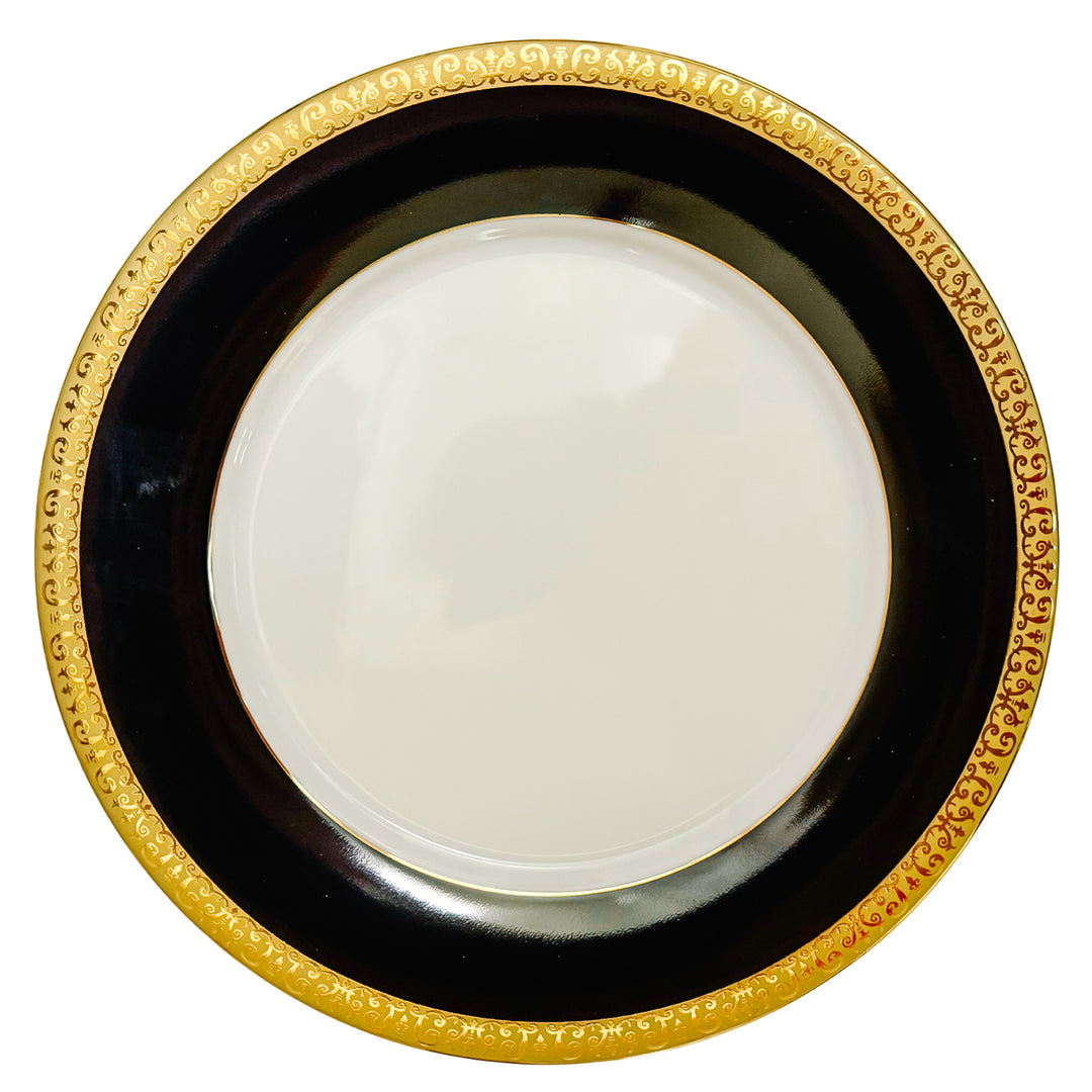 Vintage Royal Gallery Gold Buffet Salad Plates With Black Green & Red Bands 24k Gold Filigree