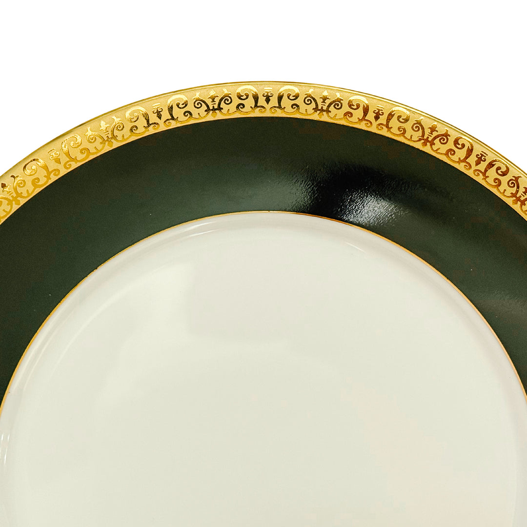Vintage Royal Gallery Gold Buffet Salad Plates With Black Green & Red Bands 24k Gold Filigree