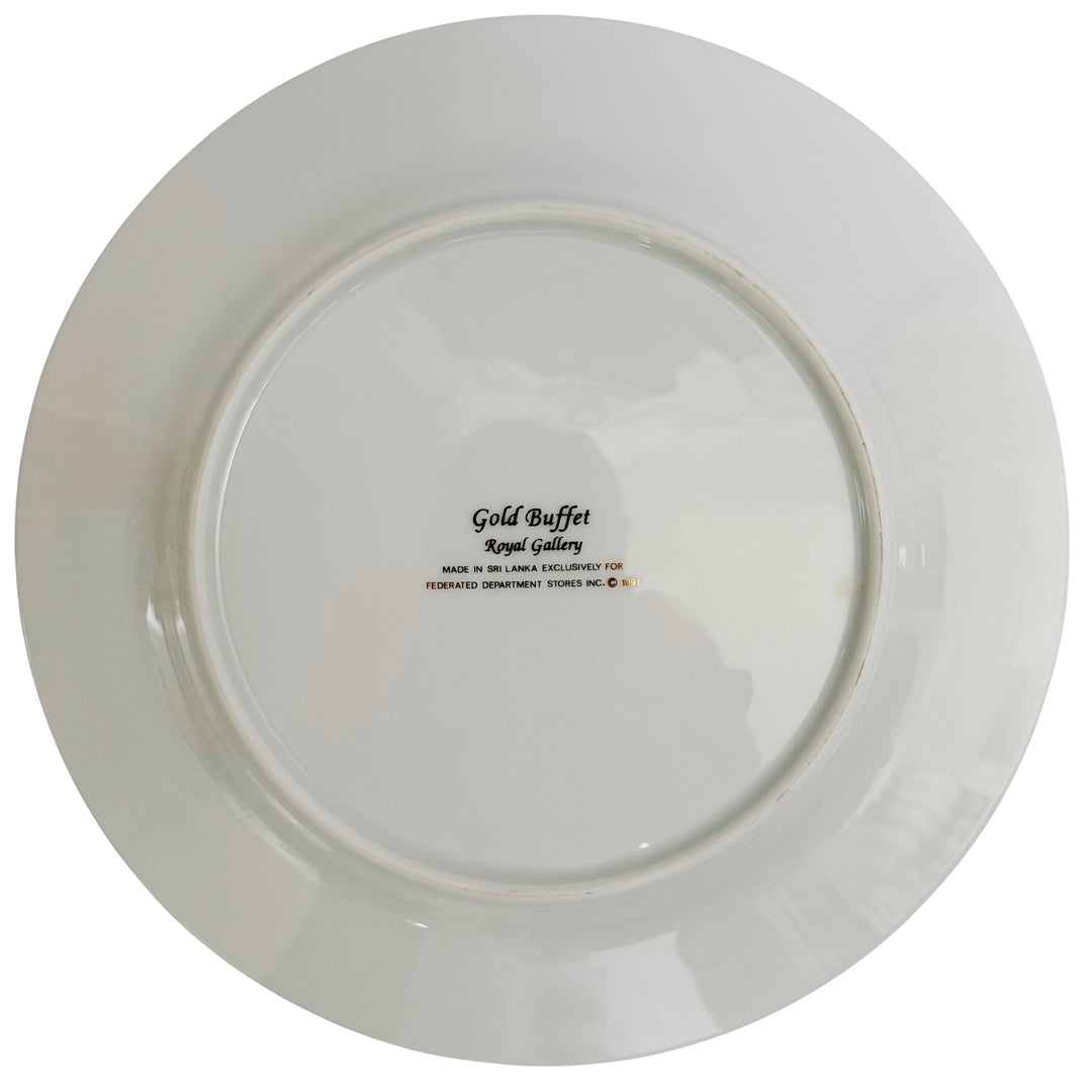 Vintage Royal Gallery Gold Buffet Dinner Plates With Black & Bands 24k Gold Filigree