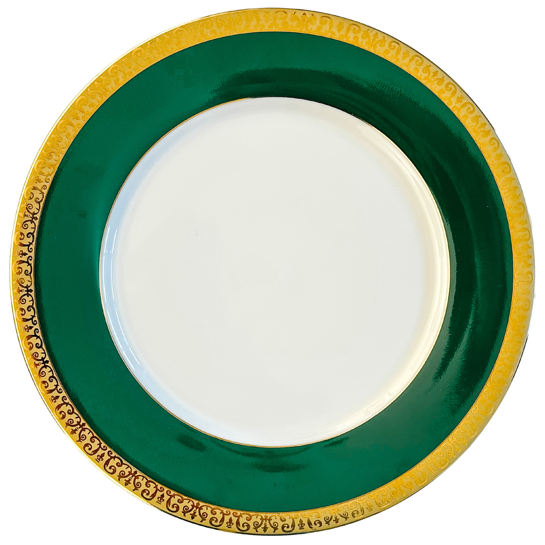 Vintage Royal Gallery Gold Buffet Salad Plates With Black Green & Red Bands 24k Gold Filigree