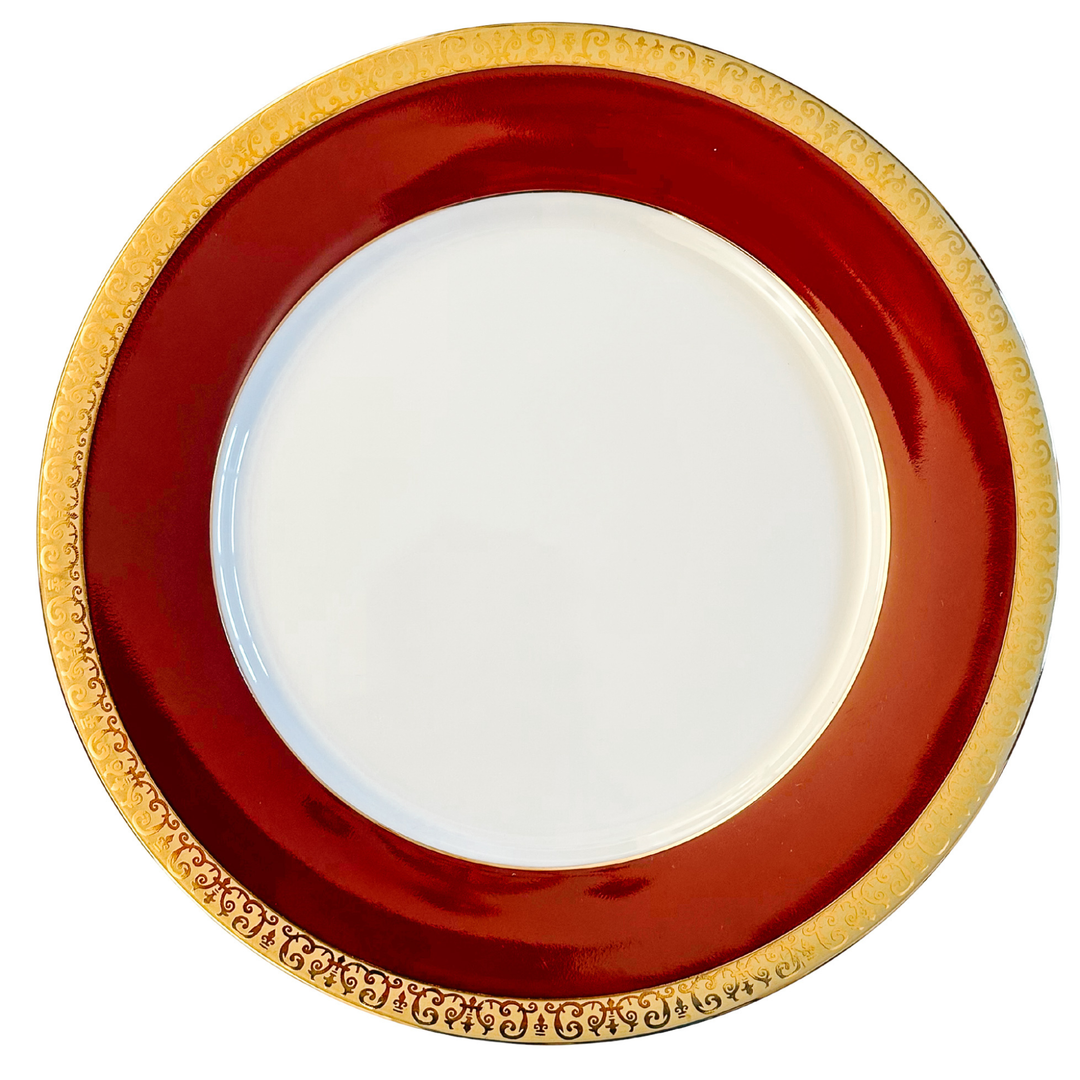 Vintage Royal Gallery Gold Buffet Salad Plates With Black Green & Red Bands 24k Gold Filigree