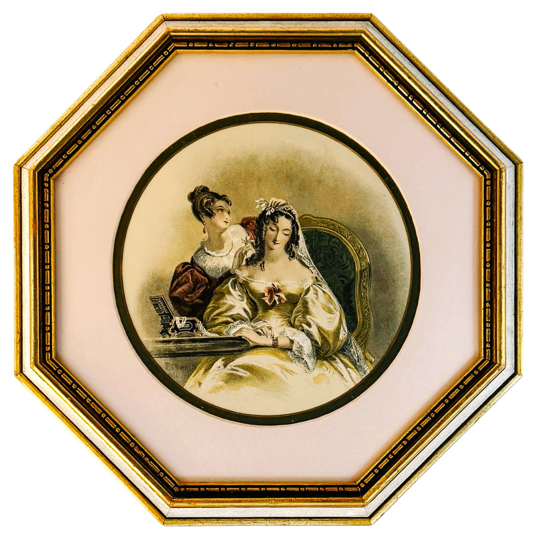 Vintage Rudolf Lesch "Flowers of Loveliness" Octagonal Framed Lithographs