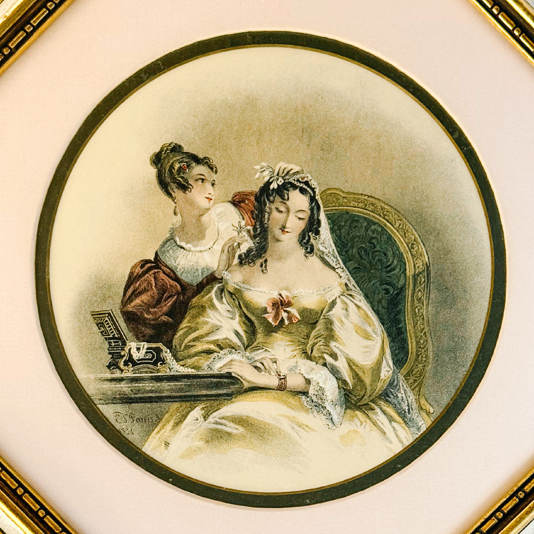 Vintage Rudolf Lesch "Flowers of Loveliness" Octagonal Framed Lithographs