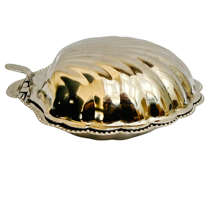 Vintage Silver-Plated Shell Butter Dish & Caviar Server With Milk Glass Liner