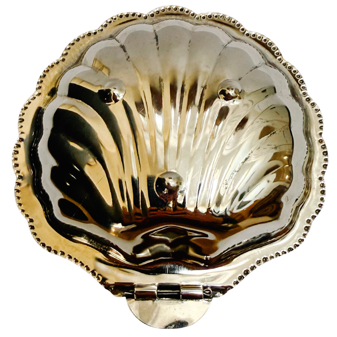 Vintage Silver-Plated Shell Butter Dish & Caviar Server With Milk Glass Liner