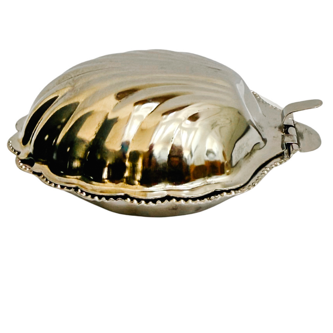Vintage Silver-Plated Shell Butter Dish & Caviar Server With Milk Glass Liner