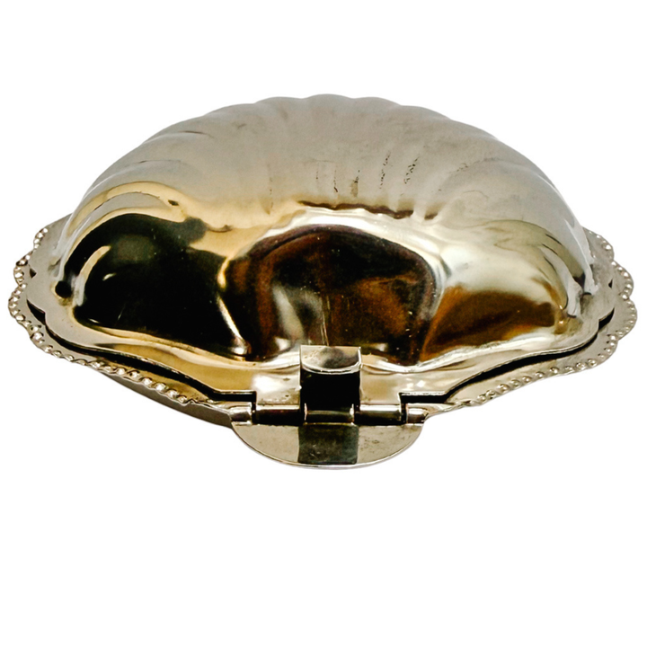 Vintage Silver-Plated Shell Butter Dish & Caviar Server With Milk Glass Liner