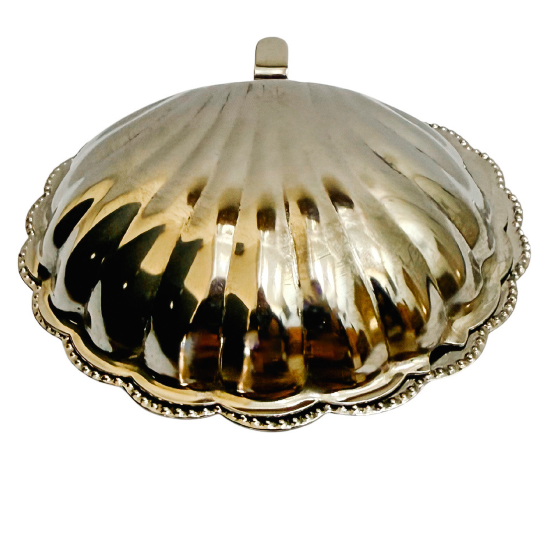 Vintage Silver-Plated Shell Butter Dish & Caviar Server With Milk Glass Liner