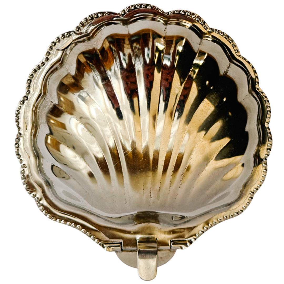 Vintage Silver-Plated Shell Butter Dish & Caviar Server With Milk Glass Liner