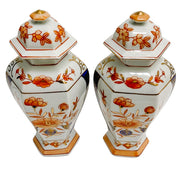 Vintage Small Japanese Imari Hexagonal Lidded Urns