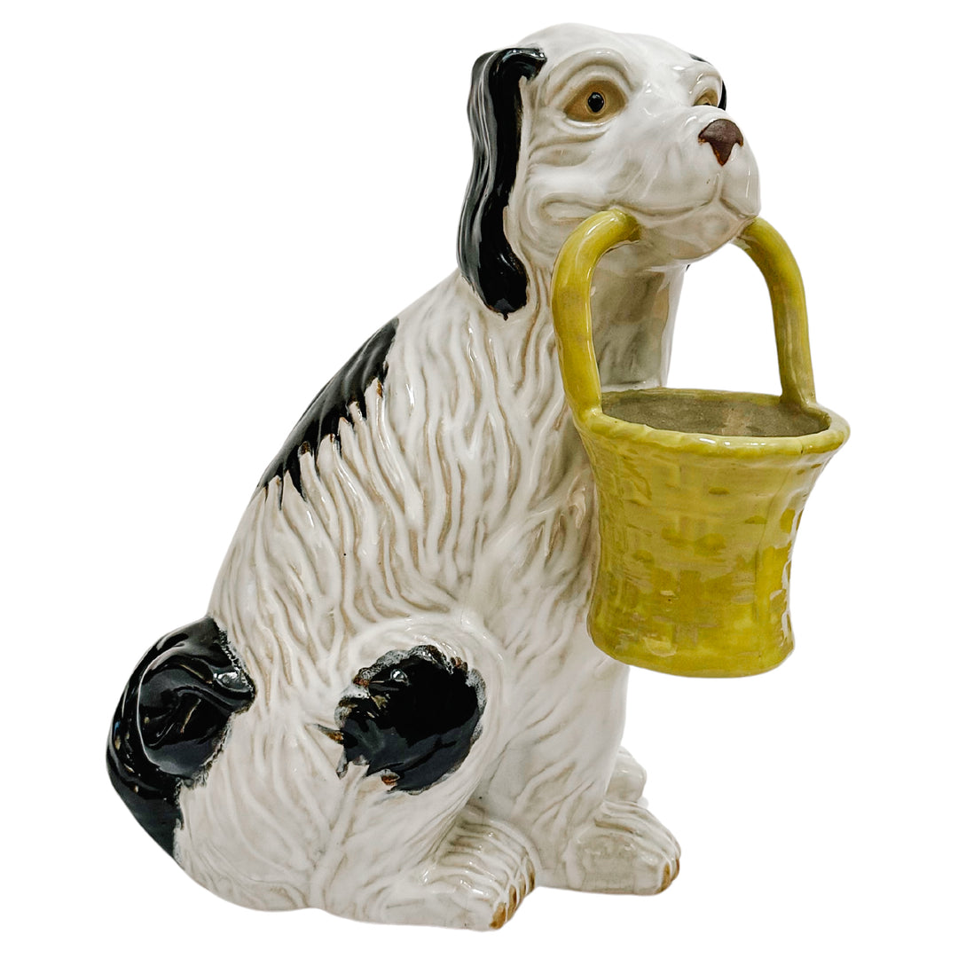Vintage 12" Single Staffordshire Pottery Spaniel With Basket