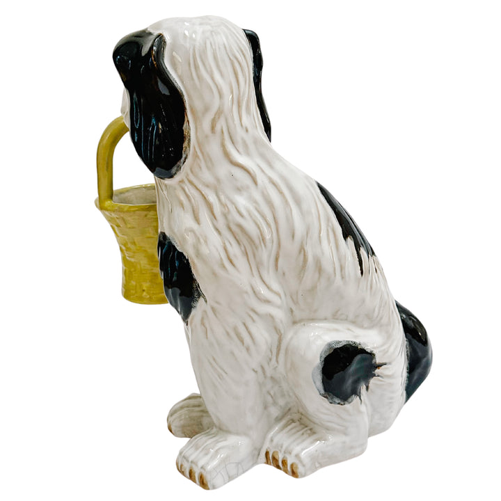Vintage 12" Single Staffordshire Pottery Spaniel With Basket