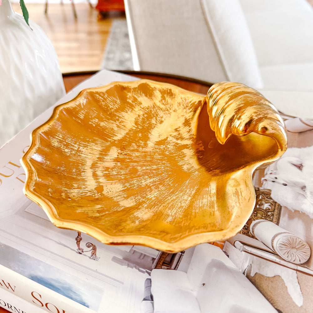 Vintage Stangl Pottery Granada 22K Gold Scalloped Shell Dish