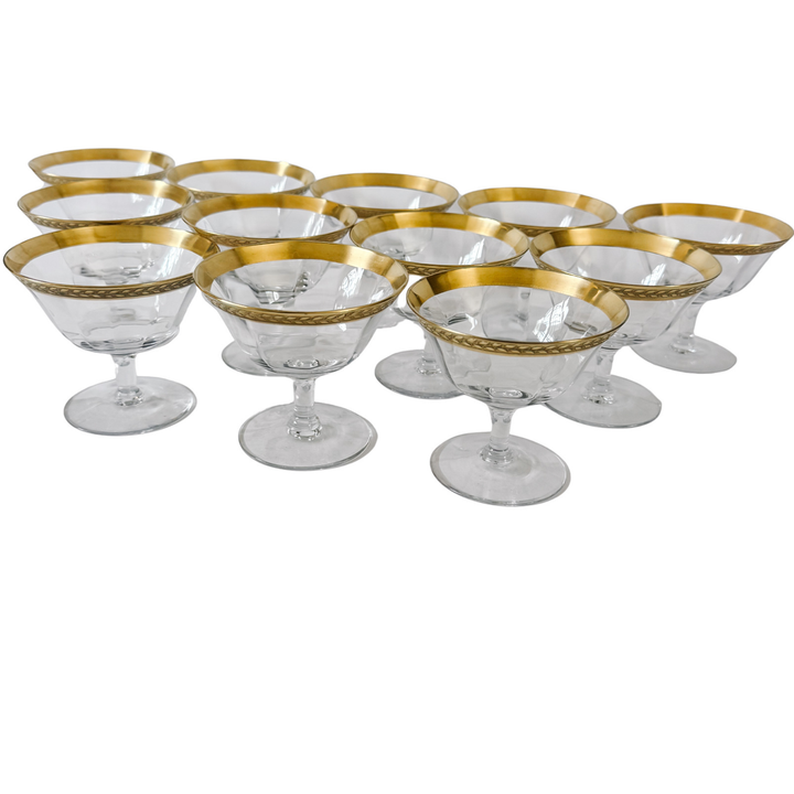 Tiffin-Franciscan Laurel Gold Encrusted Rimmed Sherbet / Cocktail Glasses, Set of 12