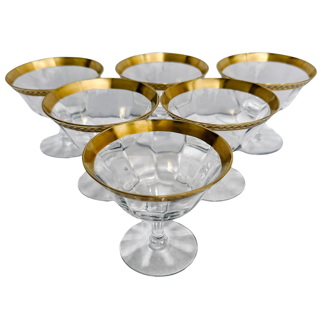 Tiffin-Franciscan Laurel Gold Encrusted Rimmed Sherbet / Cocktail Glasses, Set of 12