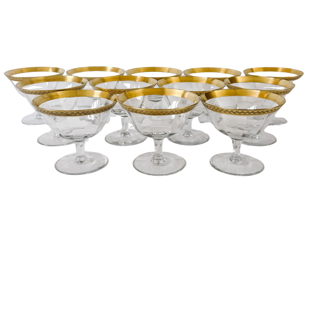 Tiffin-Franciscan Laurel Gold Encrusted Rimmed Sherbet / Cocktail Glasses, Set of 12