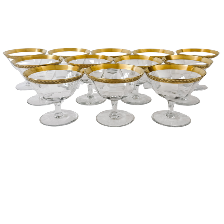 Tiffin-Franciscan Laurel Gold Encrusted Rimmed Sherbet / Cocktail Glasses, Set of 12