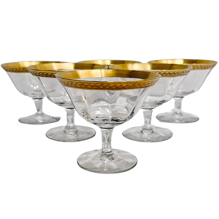 Tiffin-Franciscan Laurel Gold Encrusted Rimmed Sherbet / Cocktail Glasses, Set of 12