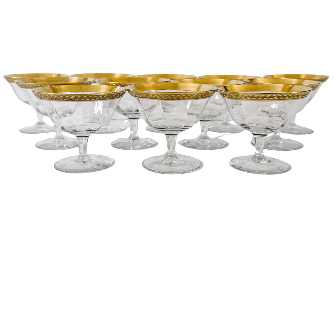Tiffin-Franciscan Laurel Gold Encrusted Rimmed Sherbet / Cocktail Glasses, Set of 12