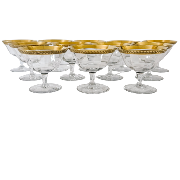 Tiffin-Franciscan Laurel Gold Encrusted Rimmed Sherbet / Cocktail Glasses, Set of 12