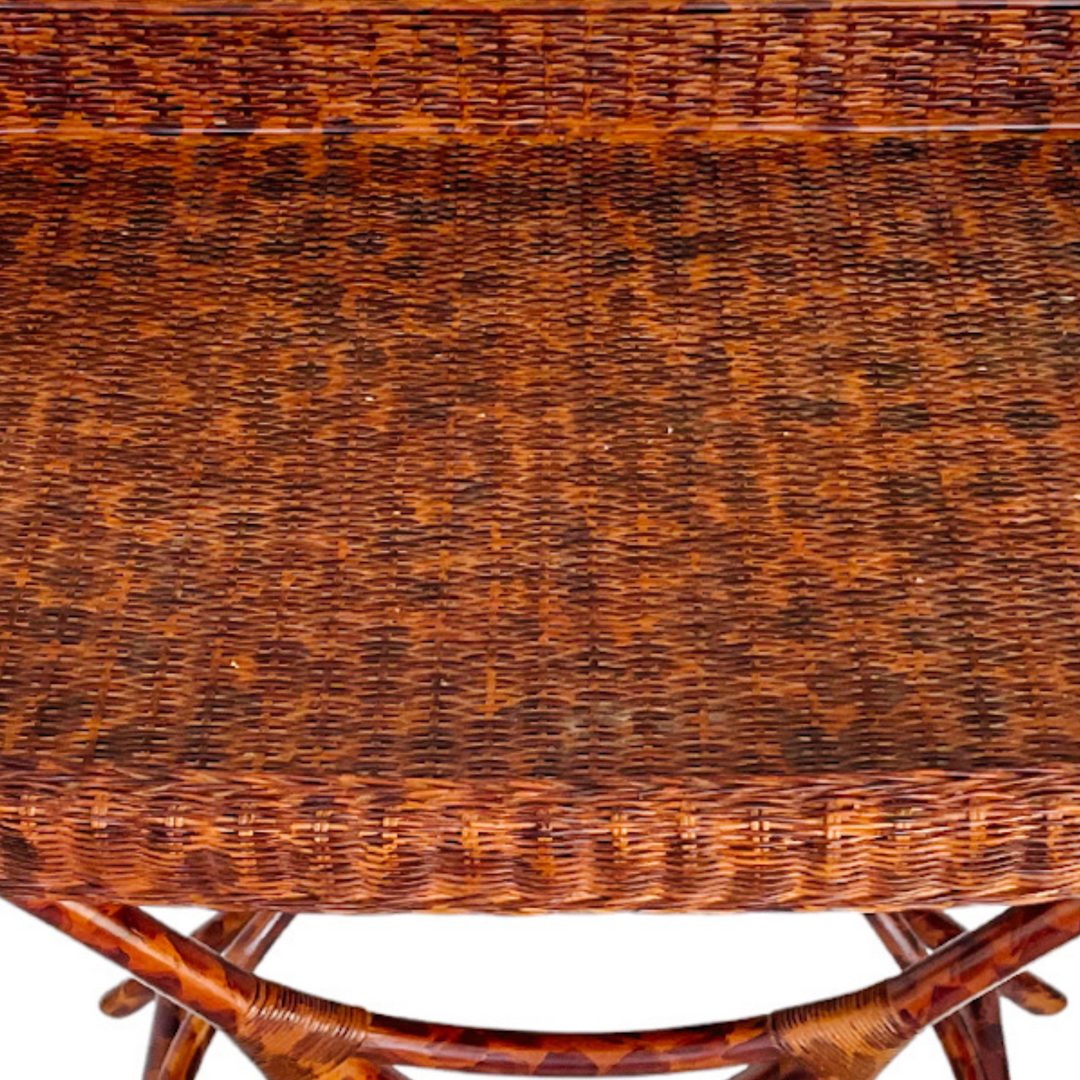 Vintage Tortoiseshell Finish Bamboo and Rattan Tray Table