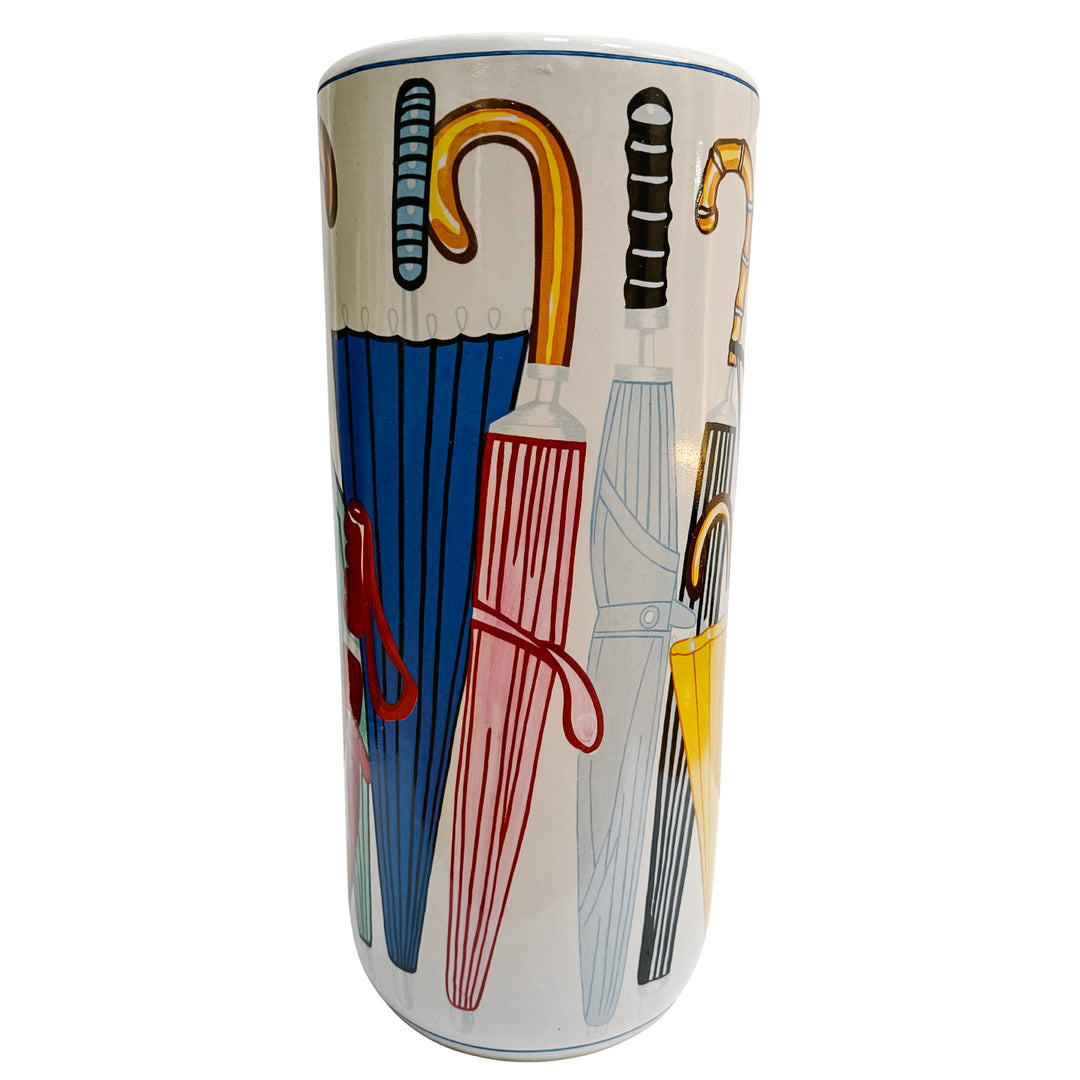 Vintage Umbrella Stand With Illustrated Umbrellas