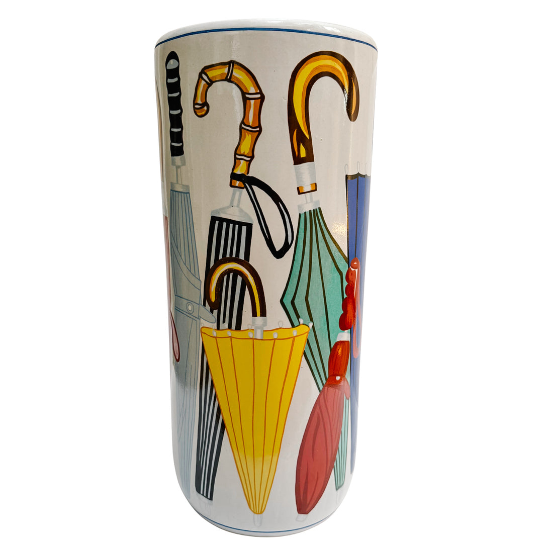 Vintage Umbrella Stand With Illustrated Umbrellas