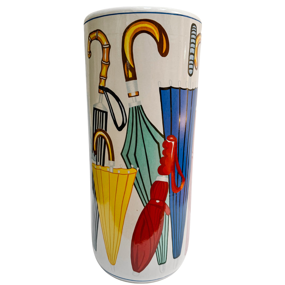 Vintage Umbrella Stand With Illustrated Umbrellas