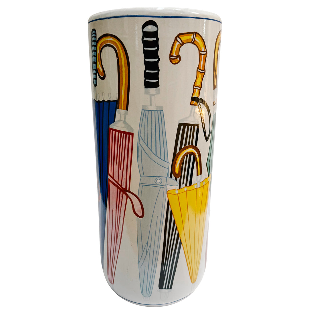 Vintage Umbrella Stand With Illustrated Umbrellas