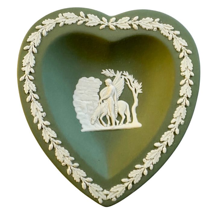 Vintage Wedgwood Sage Green Jasperware Heart-Shaped Dish