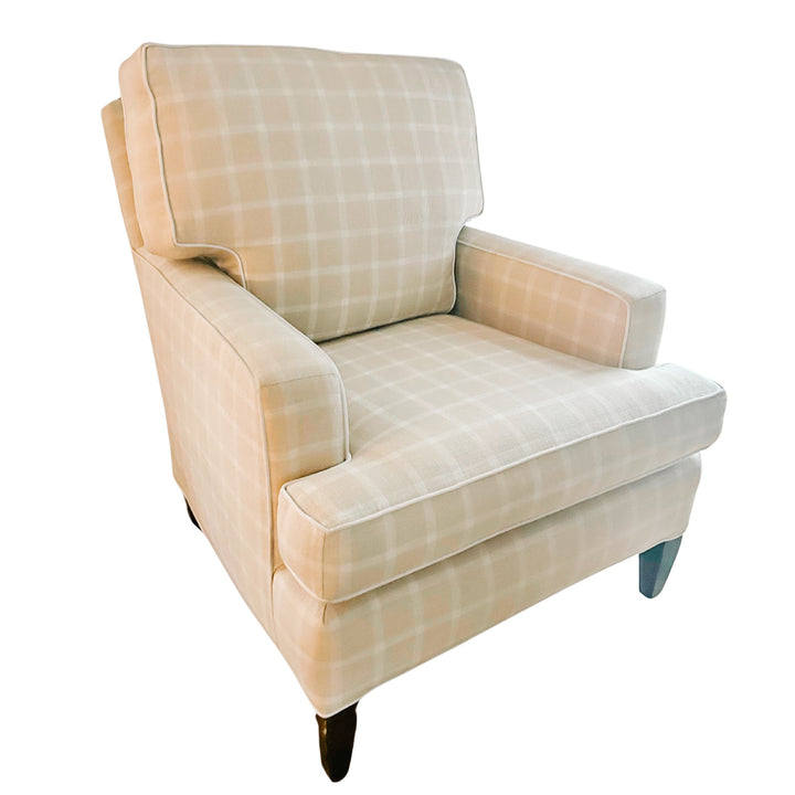 White & Cream Plaid Club Chair With Ottoman on Casters
