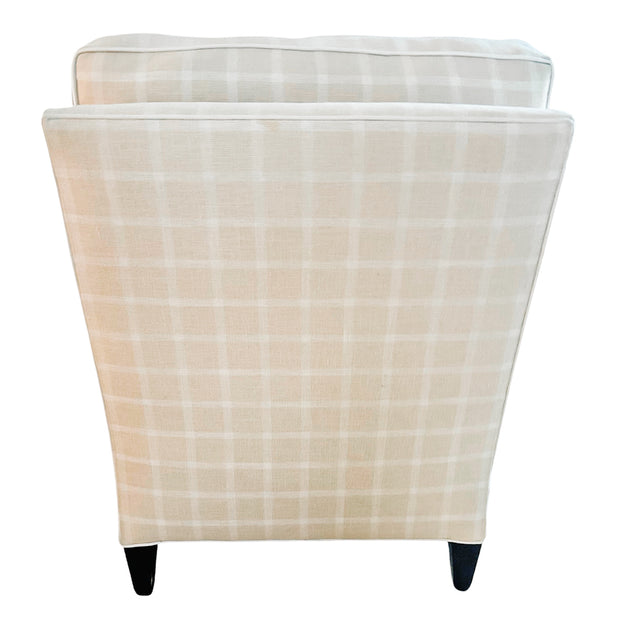 White & Cream Plaid Club Chair With Ottoman on Casters