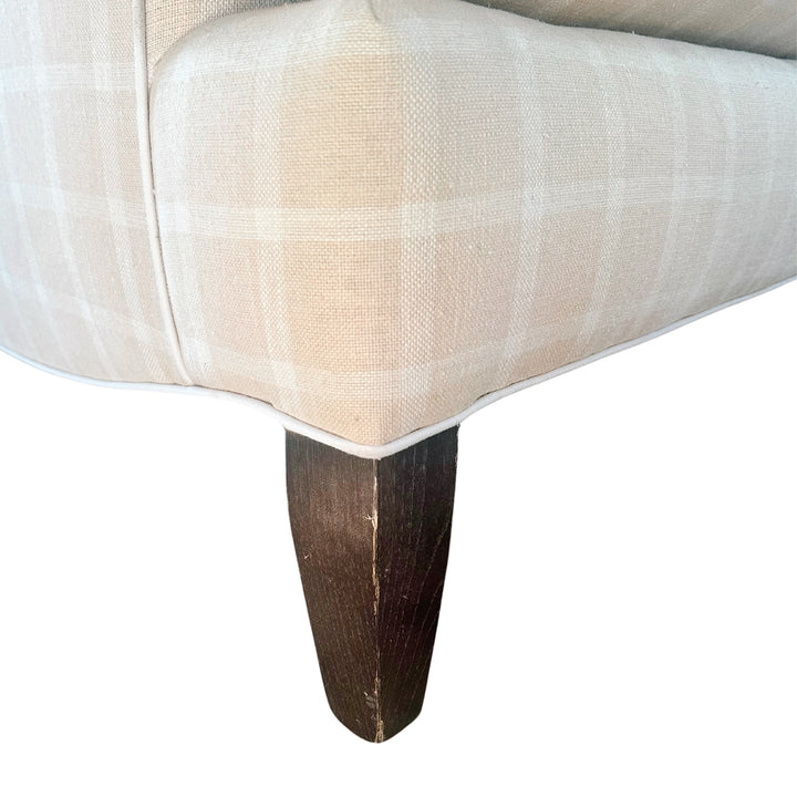 White & Cream Plaid Club Chair With Ottoman on Casters