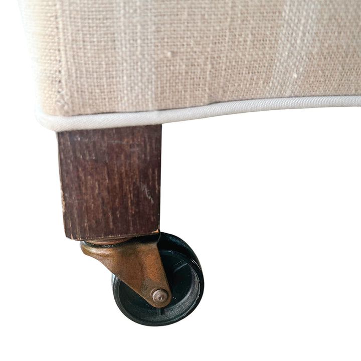 White & Cream Plaid Club Chair With Ottoman on Casters