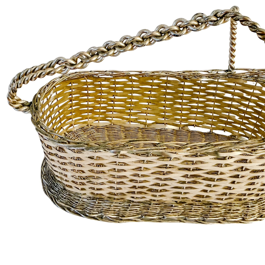 Vintage Woven Silver-Plated Wine Bottle Basket Caddy & Sommelier Basket