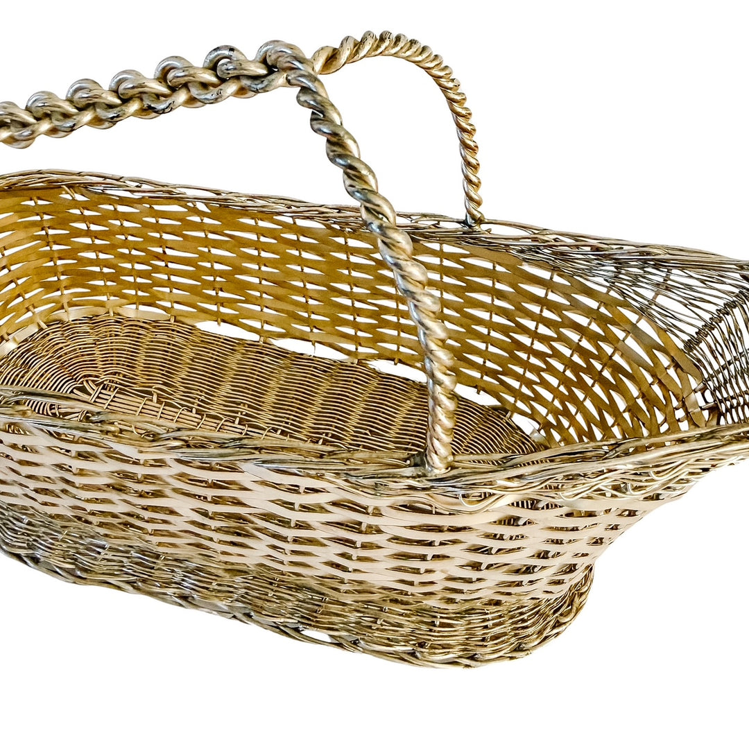 Vintage Woven Silver-Plated Wine Bottle Basket Caddy & Sommelier Basket